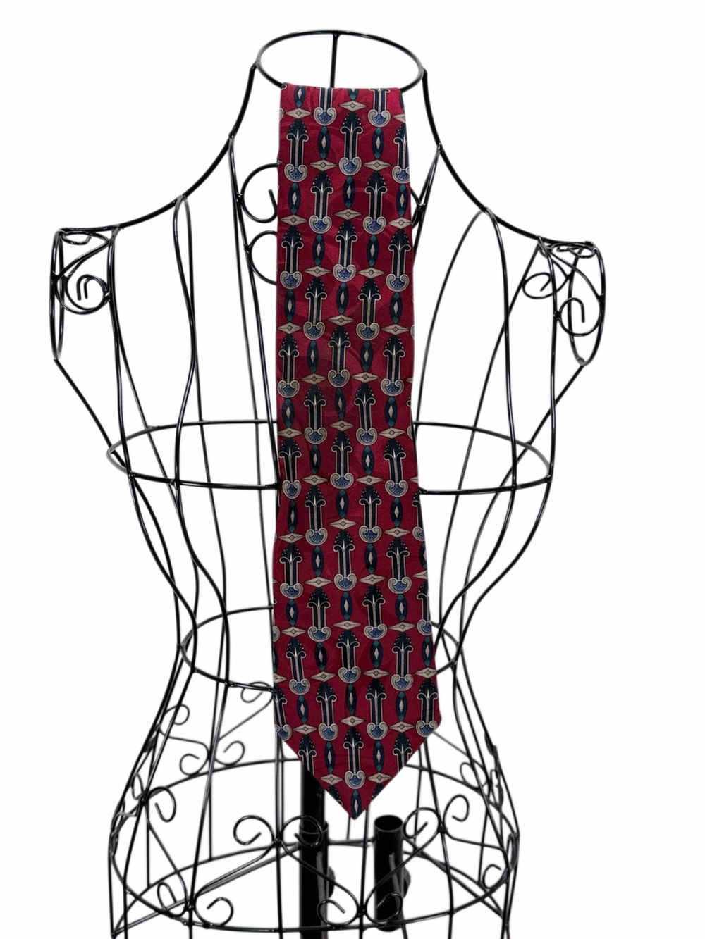 Vintage 90s New Haven Neckwear 100% Silk Burgundy Geometric Tie Made USA